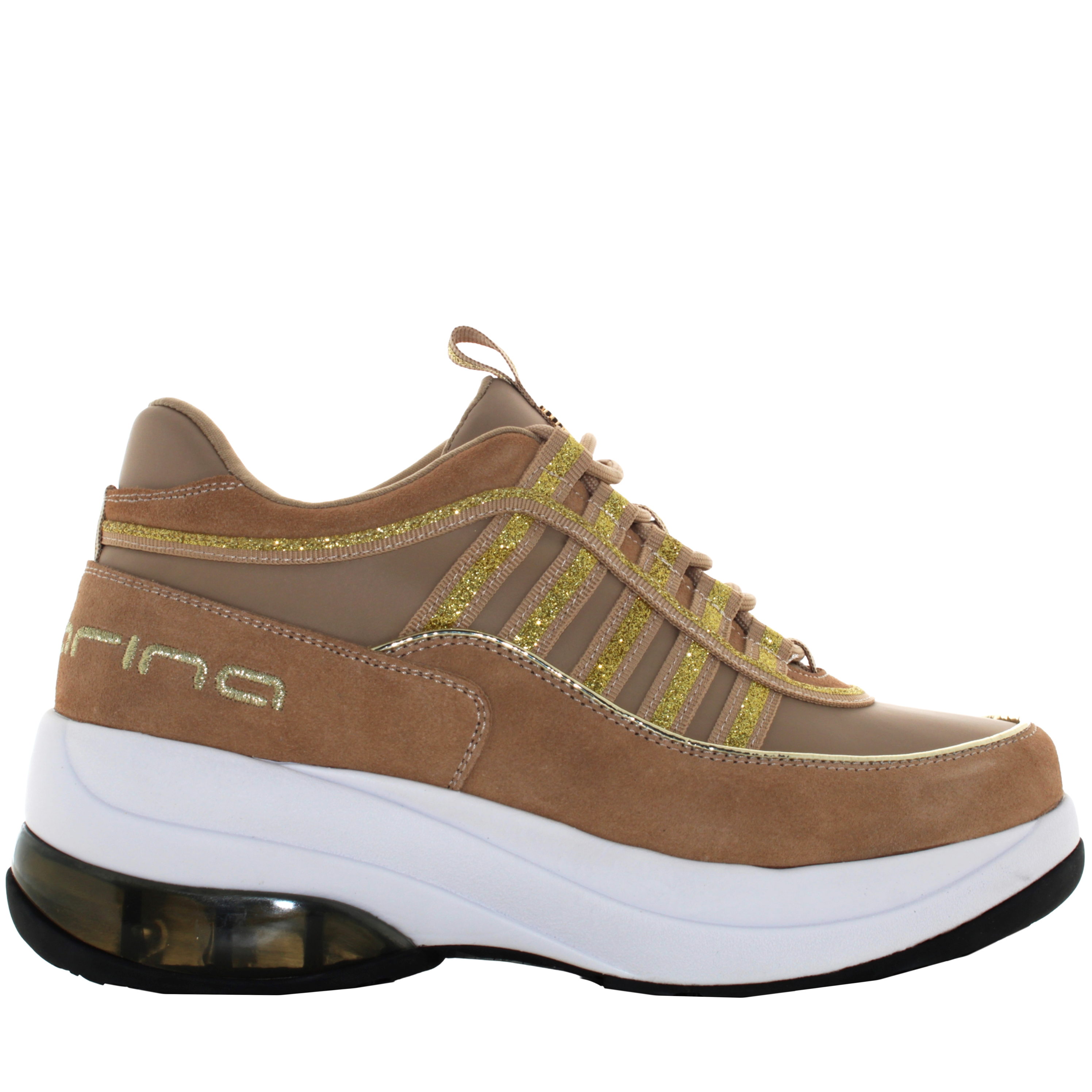 Fornarina donna sneakers con zeppa UP SAN GOLD A24